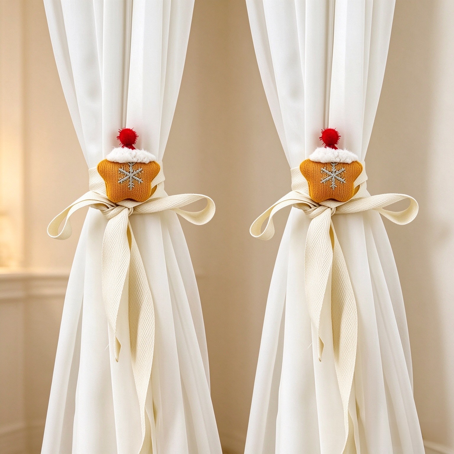 2 Pack Christmas Star Curtain Tiebacks, Curtain Holdbacks Window Decor