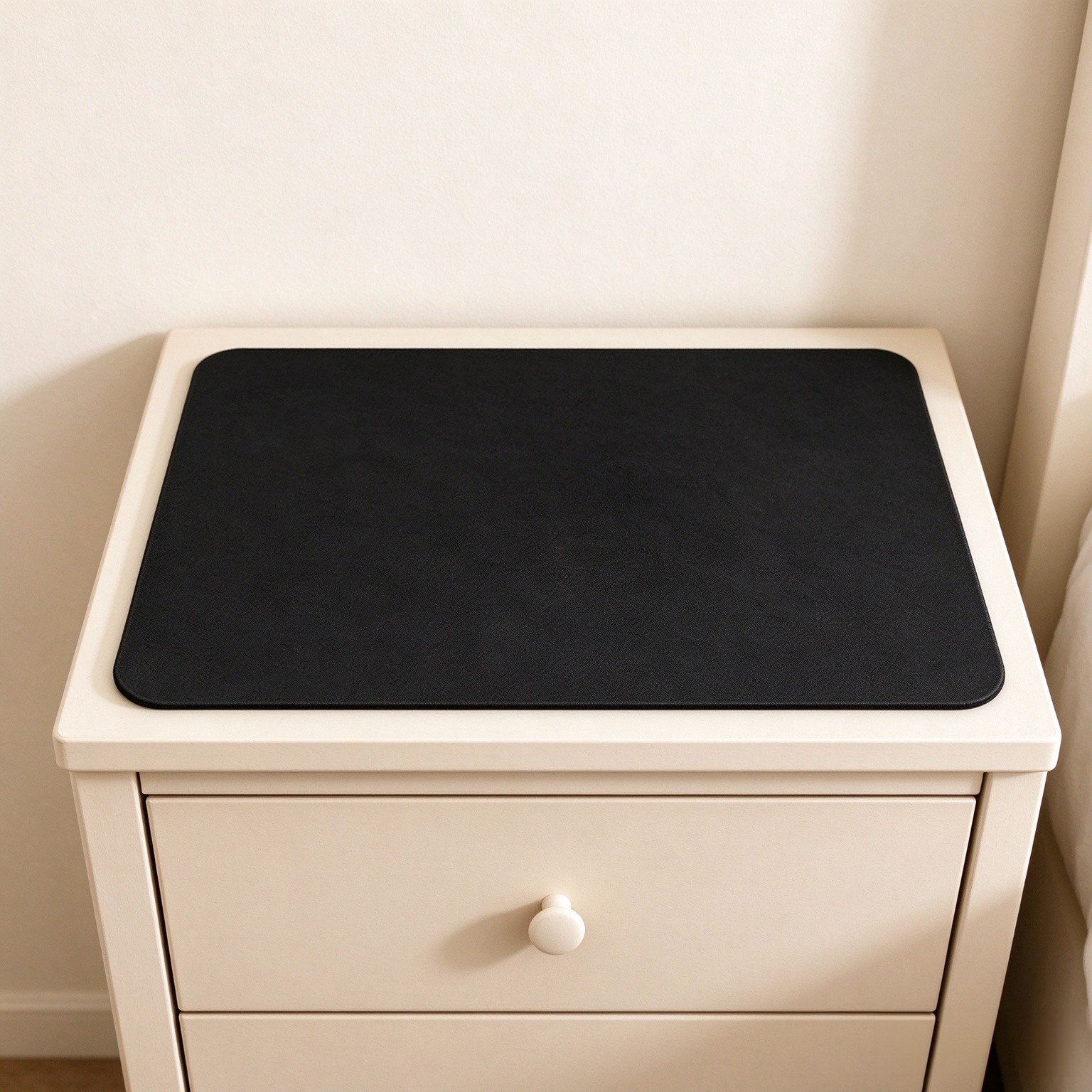 2Pcs Cuttable Leather Nightstand Mat 23.6"x11.8", Waterproof Non-Slip Black