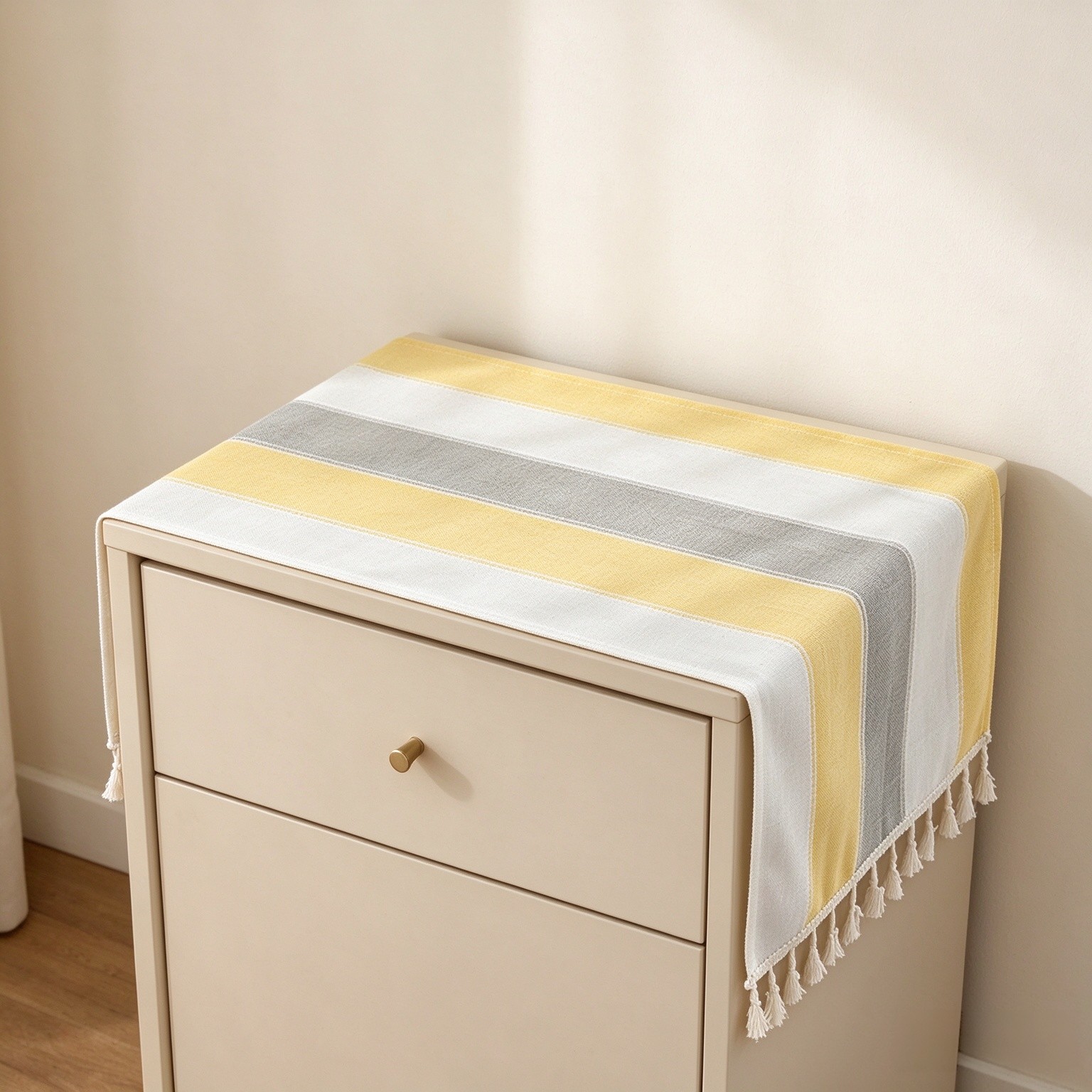 Simple Bedside Table Tassel Cover Cloth, Suitable for Bedside Table TV Microwave Washing Machine Refrigerator Dust Cover (Yellow, 15.7 * 35.4 inches)