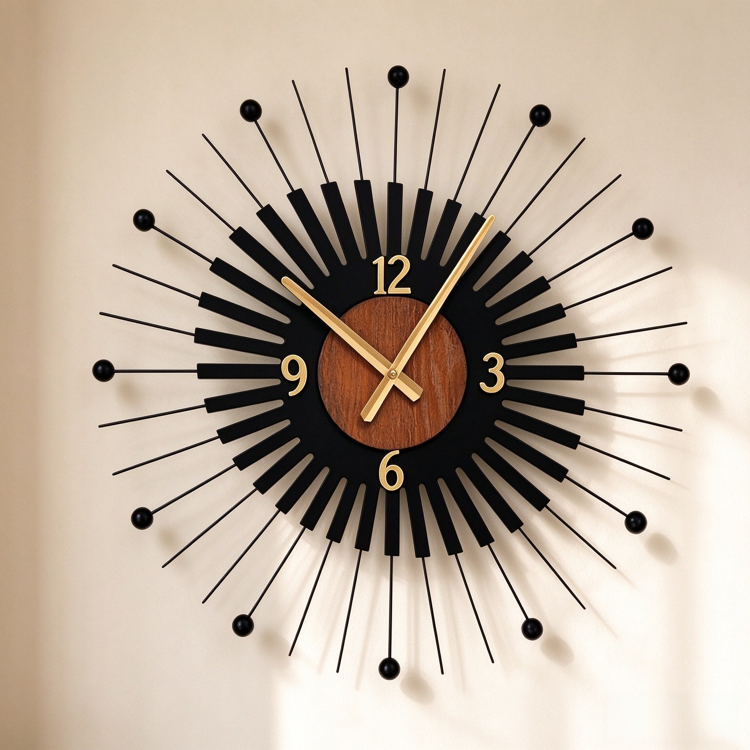 22 Inch Modern Sunburst Wall Clock Battery Operated Silent Quartz Movement