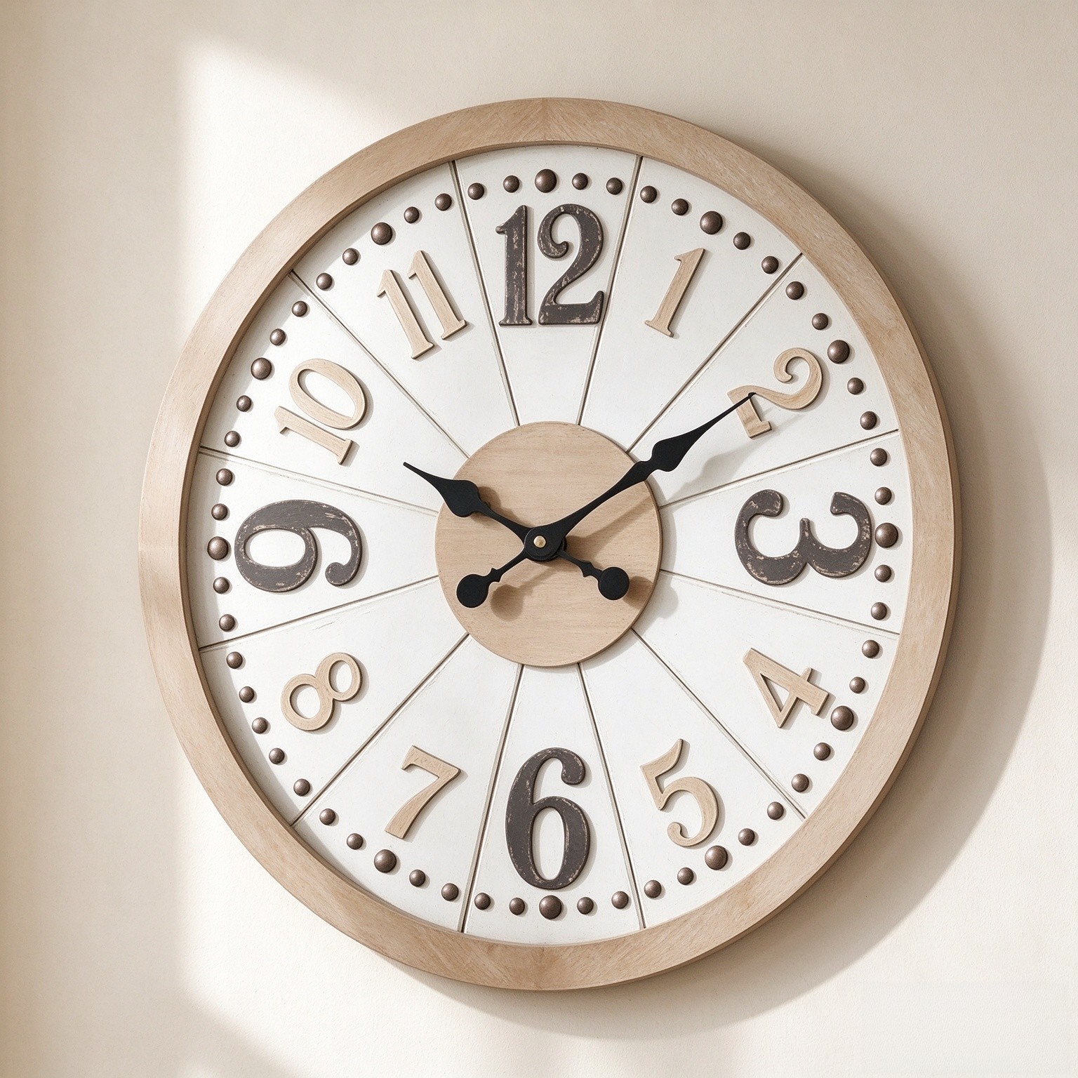 RiteSune 24 Inch Large Farmhouse Wall Clock, Battery Operated Clock with 3D Simulation Numbers, Vintage Wood Frame Decorative Clocks for Living Room, Kitchen, Home Office (3D Simulation Numbers)
