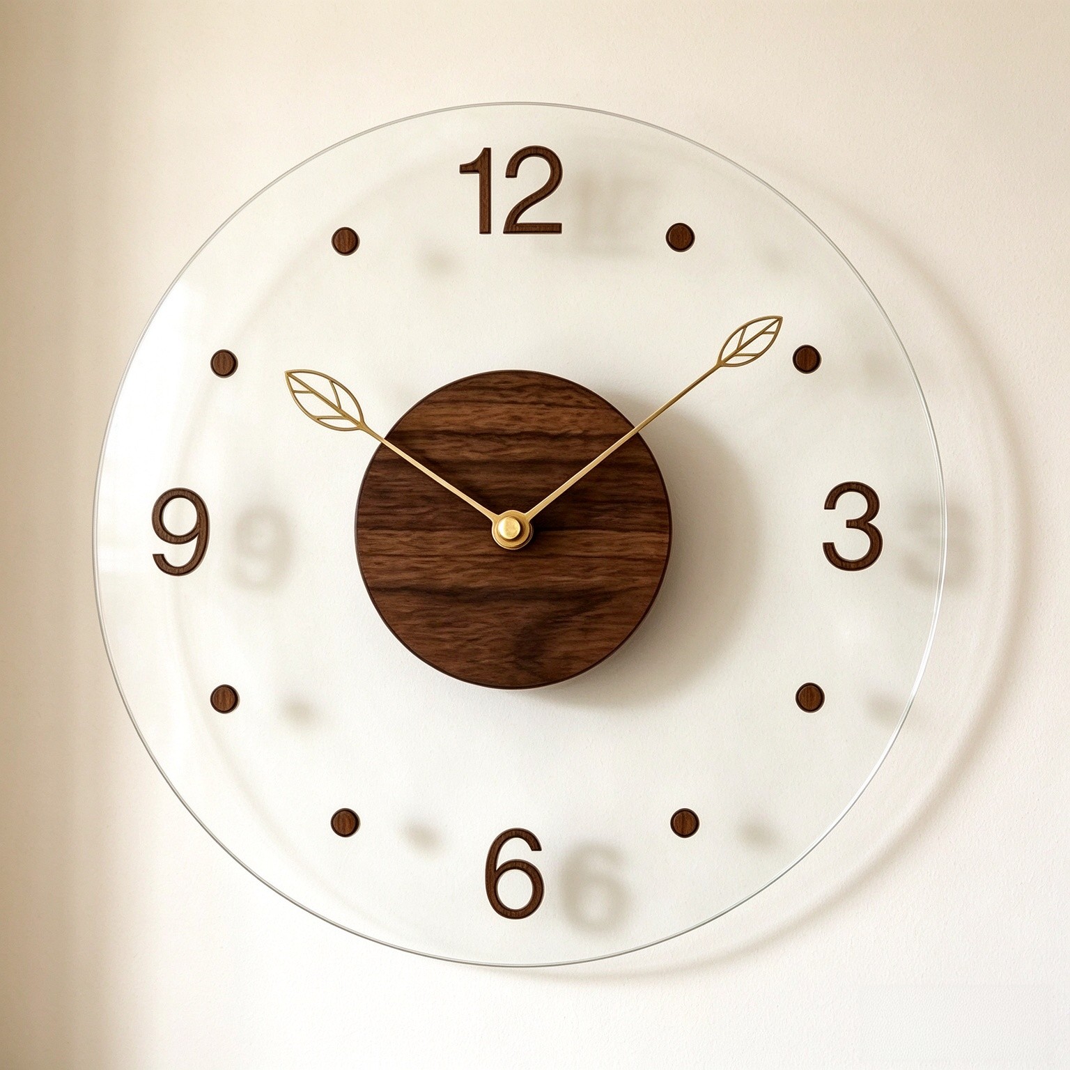 Minimalist Transparent Floating Wall Clock, Silent Non-Ticking Wooden Number Analog Decor Clock, Battery Operated Modern Nordic Farmhouse Wall Clock for Bedroom Living Room Kitchen Office