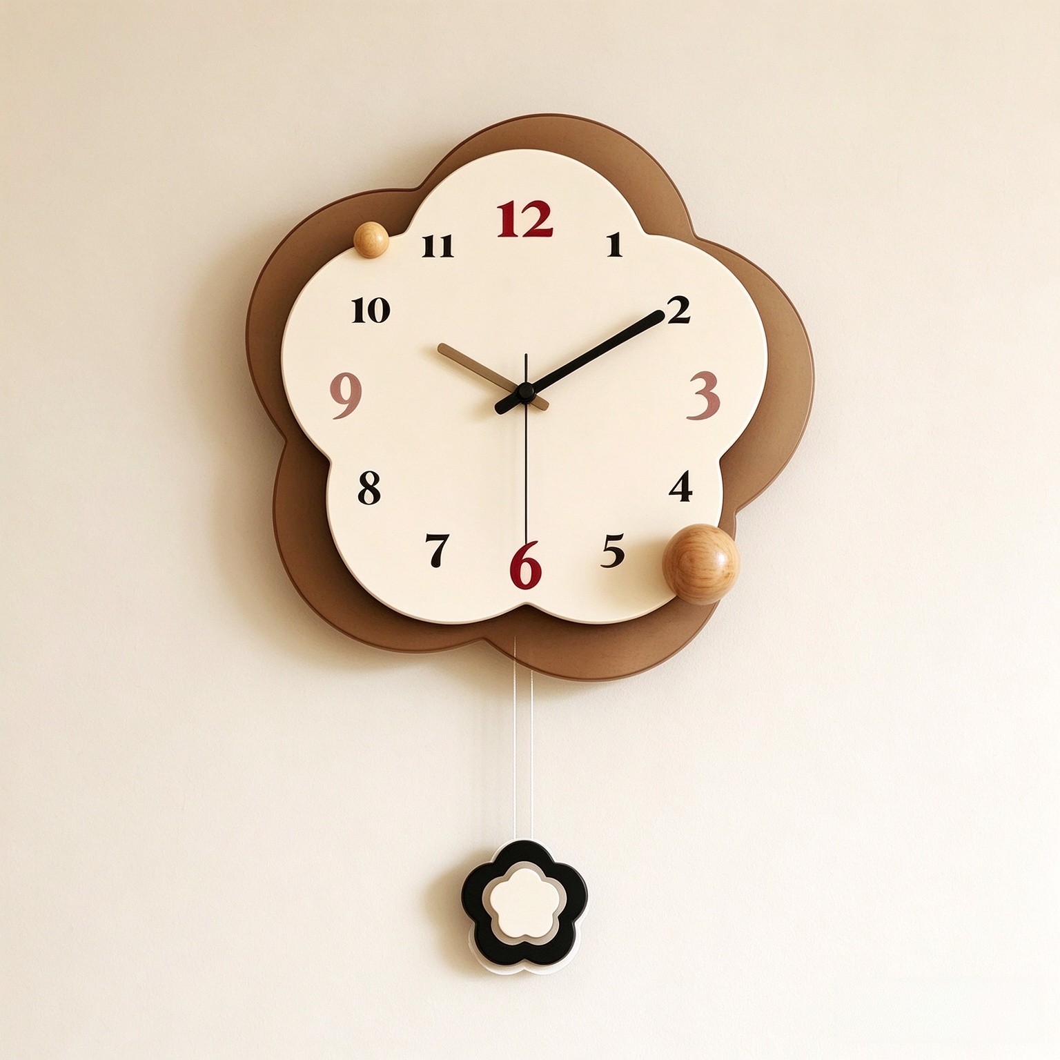 Creative Flower Wall Clock With Swinging Pendulum, Silent Non-Ticking Battery Operated Wall Clocks, Modern Farmhouse Home Decor Accent, Easy To Read Design For Living Room, Bedroom, Office Or School