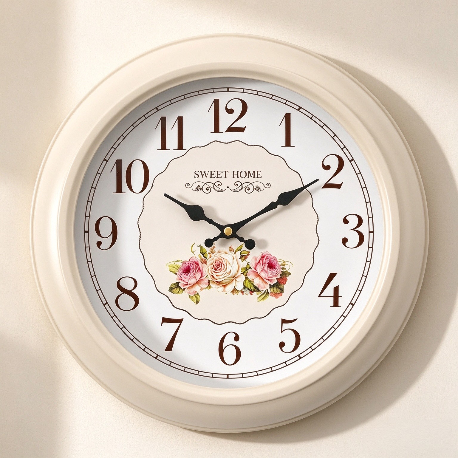 Abdurey Sweet French Decorative Wall Clock,Creamy White Rose Style