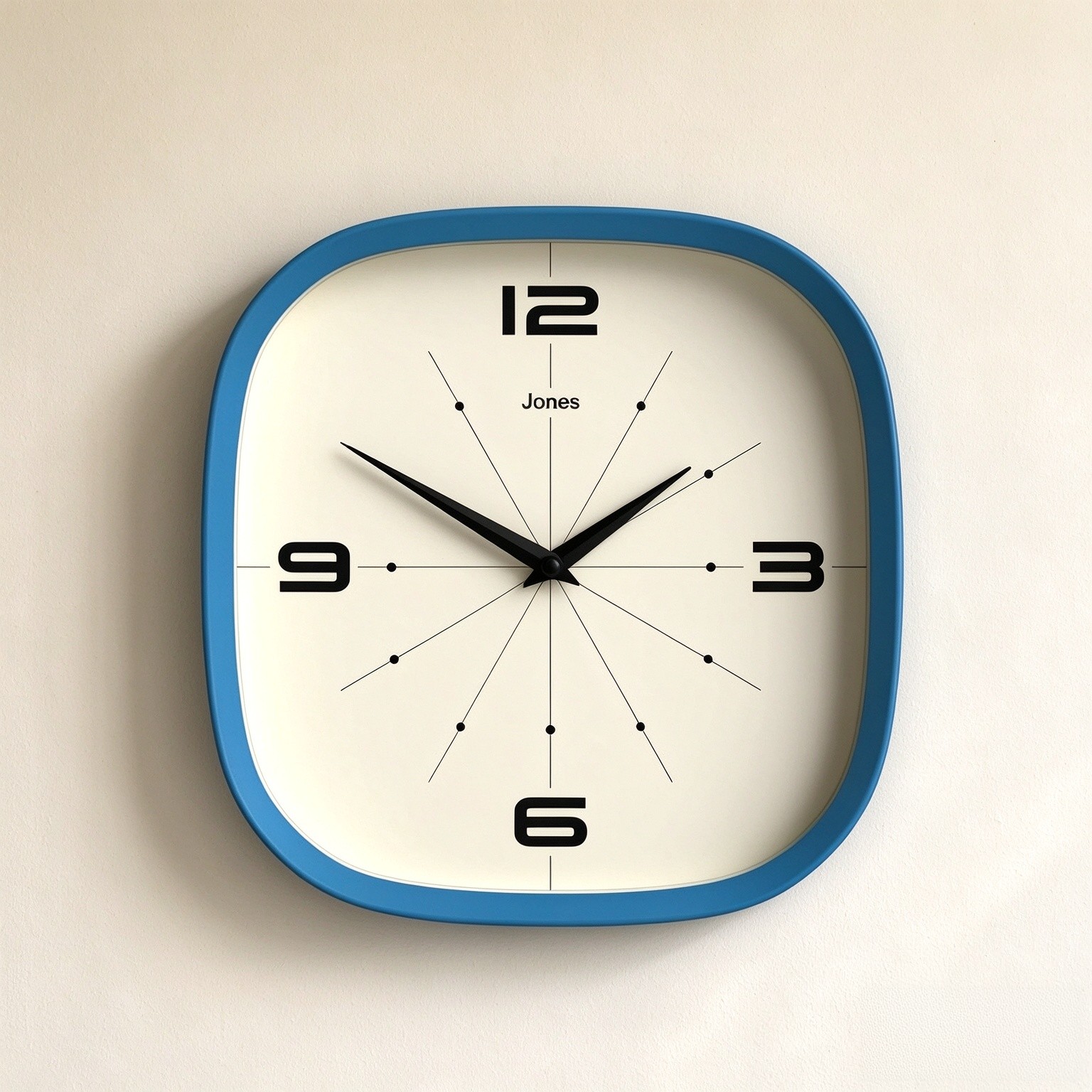 JONES CLOCKS® Pulsar wall Clock | Retro Rounded Square Clock | 10" | Blue