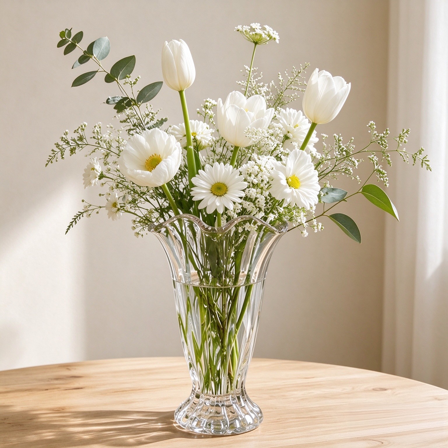 Ruffled Vase, Glass Pedestal Vase, Big Clear Glass Vase, Footed Glass Vase, Giant Wine Glass Vase Shape Ruffle Vase, Kristal Vase Bouquet Vase for Dining Table Decor