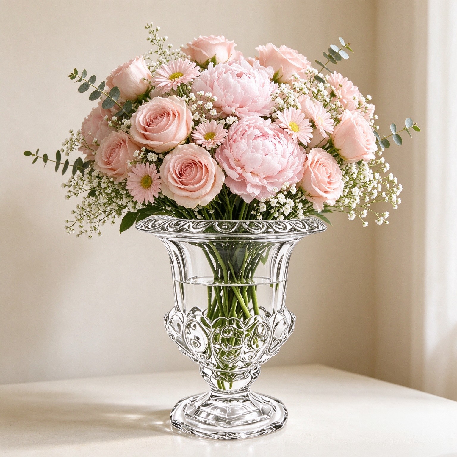 8 in Glass Urn Vase, Vintage Crystal Glass Vase Tall Centerpiece