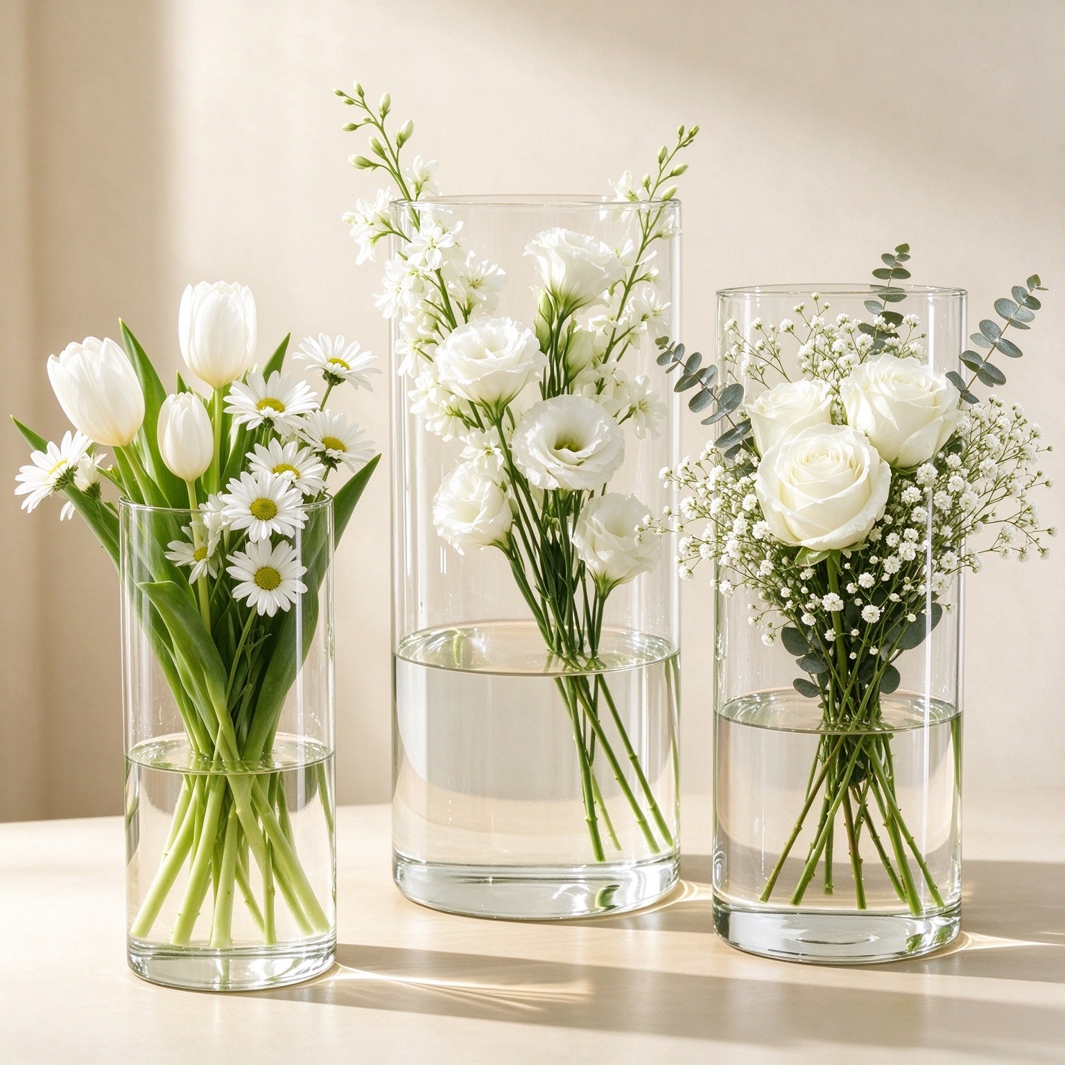 Glasseam Large Glass Cylinder Vases: 3Pcs Clear Hurricane Centerpiece Vases