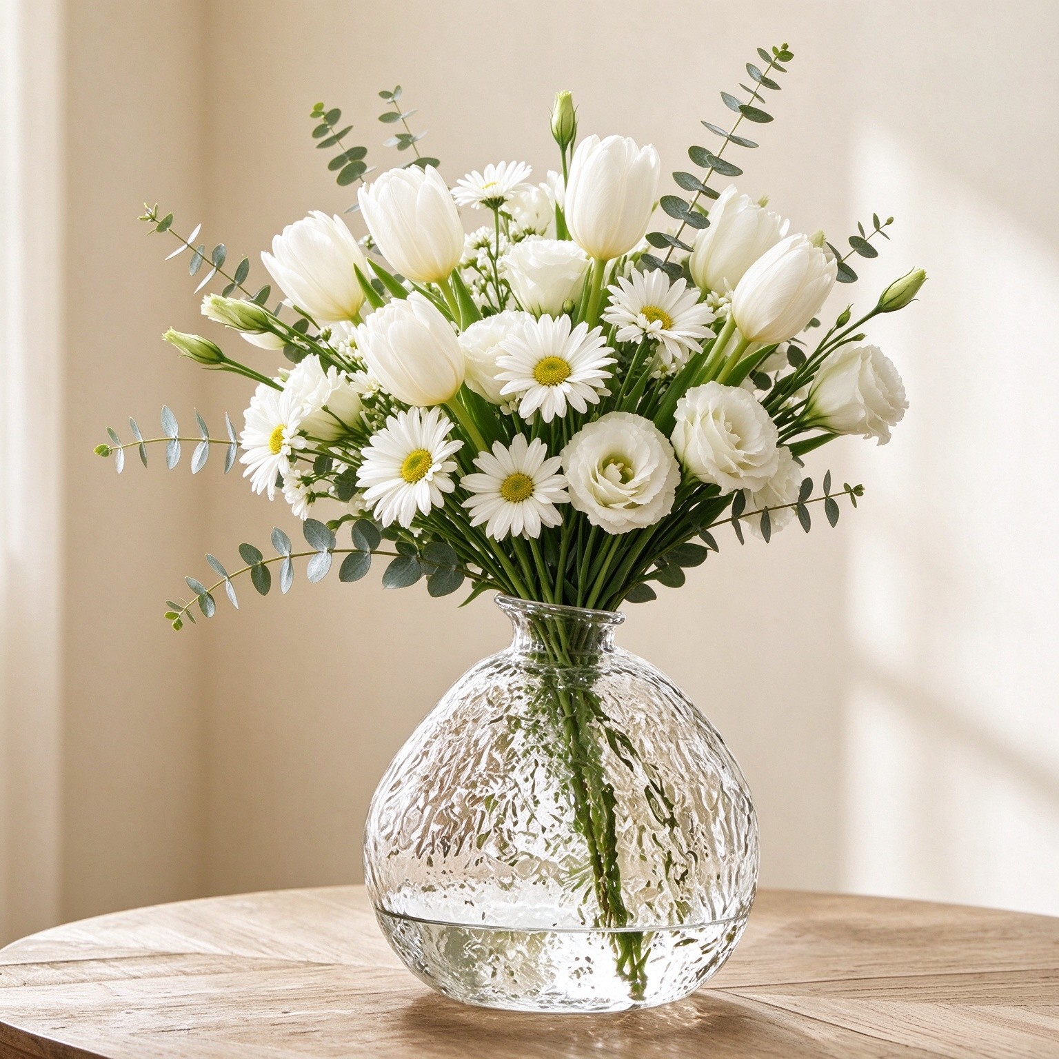Clear Glass Vase,Hammered,Fluted Glass Vase,Unique Modern Flower Vases for Centerpieces, Large Glass Vases for Living Room Decor,Dining Table Decor,Mantle,Shelf Decor,Clear