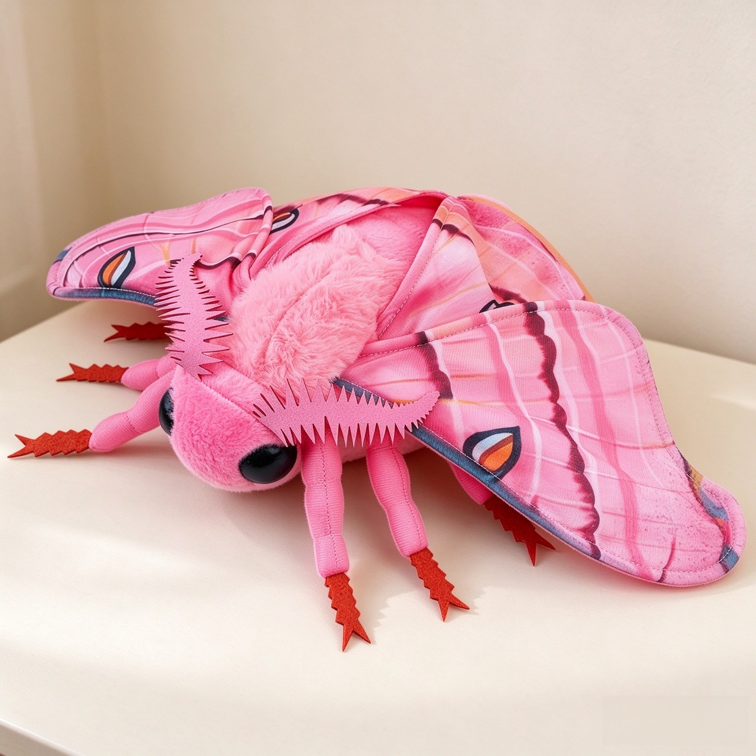 Moth Stuffed Animals Toy, Lifelike Pink Moths Plush 11in, Realistic Soft Big Wing Plushies Figure Gift Collection for Kids