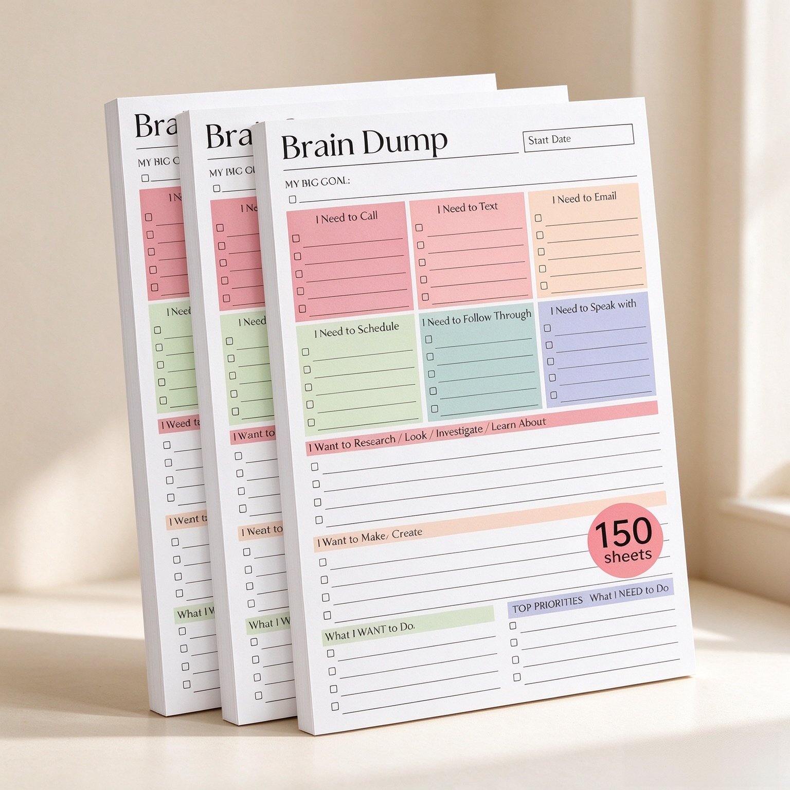 Brain Dump Notepad, ADHD Brain Dump Planner Pads, 3 Pack