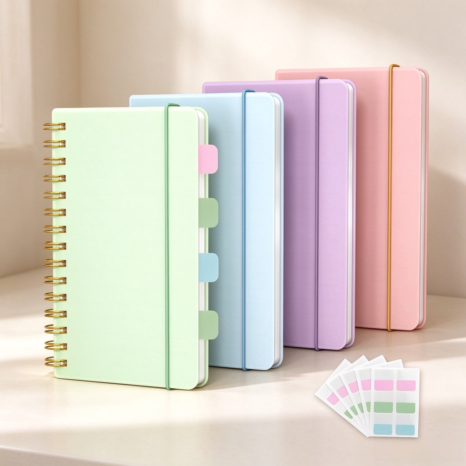 4 Pack 5x7 Small Spiral Notebook, Hardcover Spiral Journal Notebook with Removable Dividers Tabs, Note Books for Note Taking, Work, School, Cute Notebooks with Strap 50 Sheet