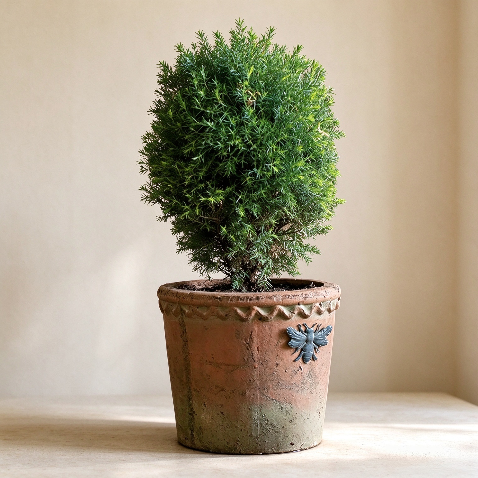 SYDDOL Vintage Terracotta Planter with Bee Design, Rustic Pot Indoor & Outdoor, Decorative Planter with Drainage Hole, for Herbs, Small Trees, and Flowers (6.3" H x 7.9" W)