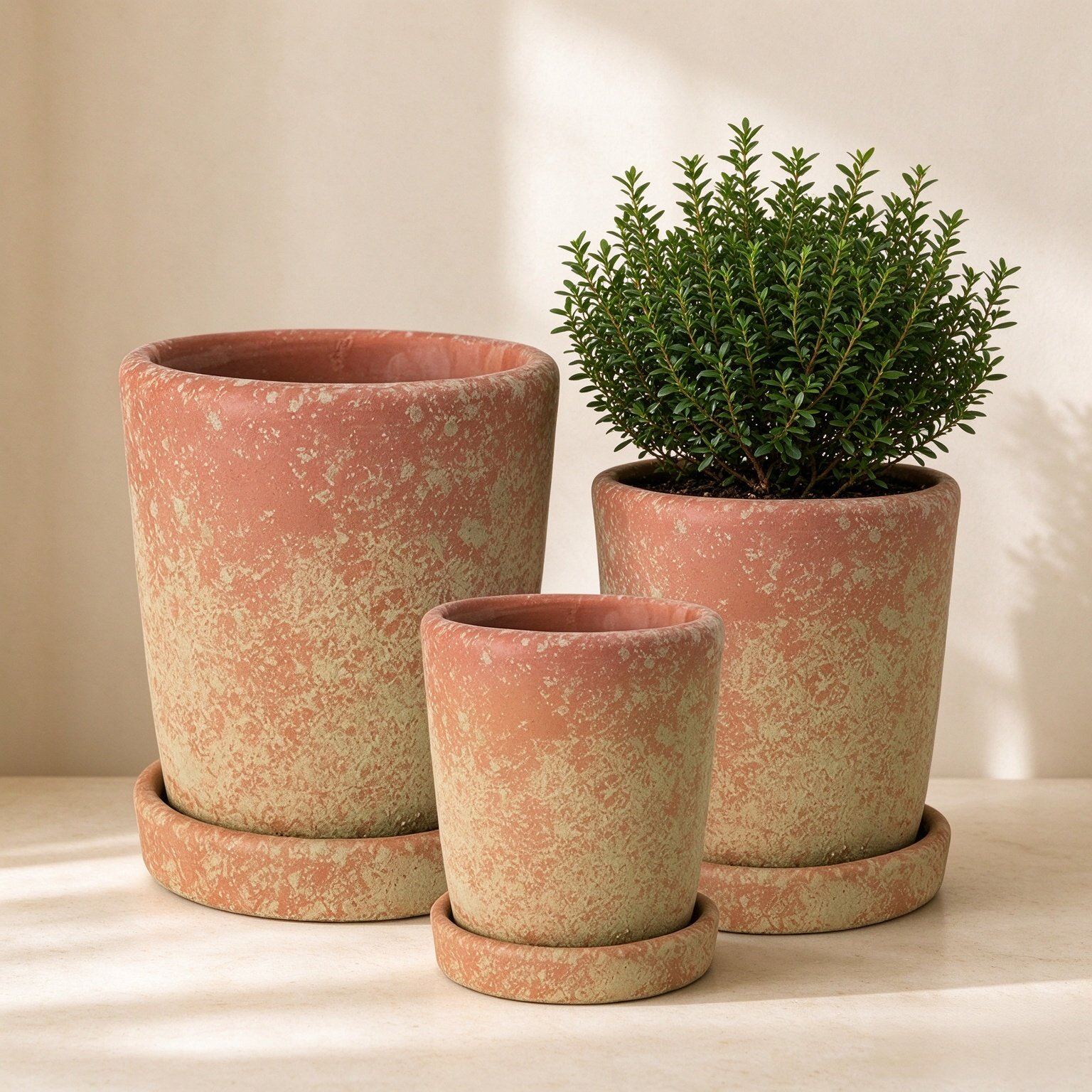 Yungyan Set of 3 Rustic Terracotta Planter Pot and Saucer 5/6/7 Inch