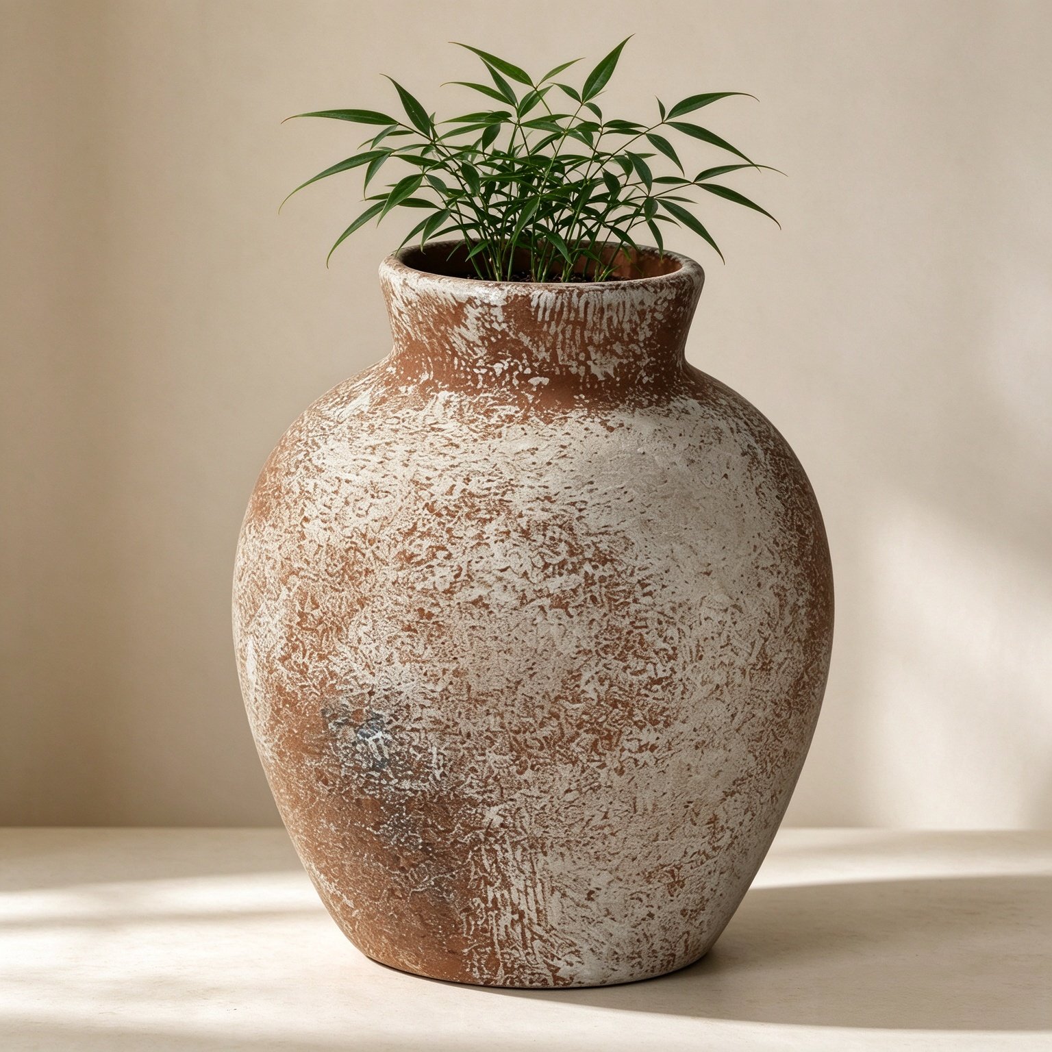 Rustic Terracotta Pot, Ceramic Flower Vase 6.1 Inch, Farmhouse Boho Centerpiece for Home Decor, Living Room, Table, Shelf, Mantel & Bathroom