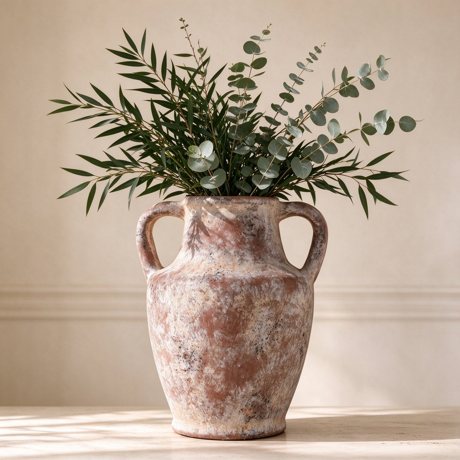 Ceramic Flower Vase with Handles, 8.66 inch Tall Clay Decorative Vases Farmhouse Rustic Vases Pottery Vases for Home Decor Living Room Table Centerpiece Bookshelf Coffee Desk Fireplace, Terracotta