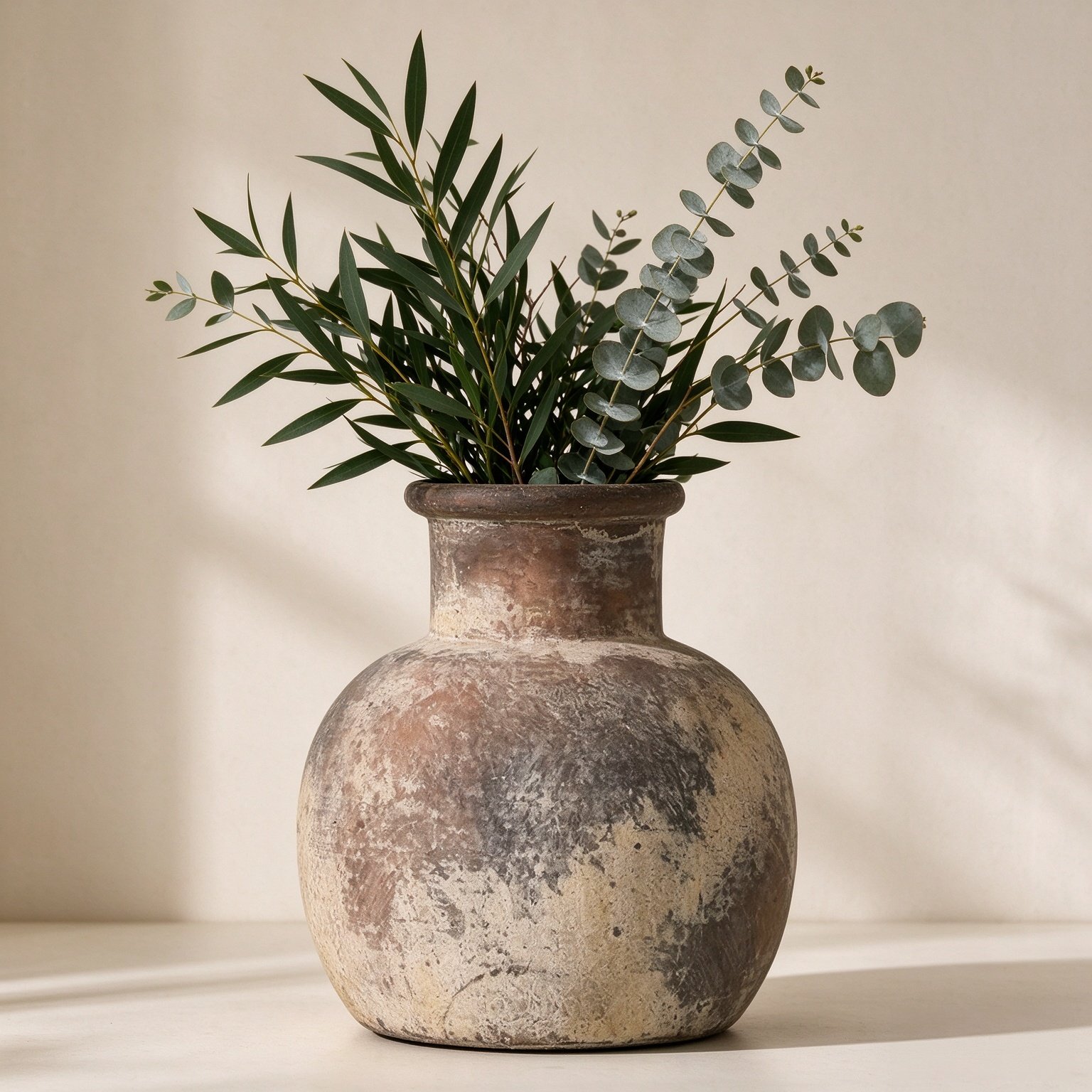 SIDUCAL Ceramic Rustic Farmhouse Vase | 6 Inch Pottery Decorative Flower for Home Decor | Boho Vase | Terracotta for Table, Living Room, Bathroom Decoration, Shelf Decor, Mantel