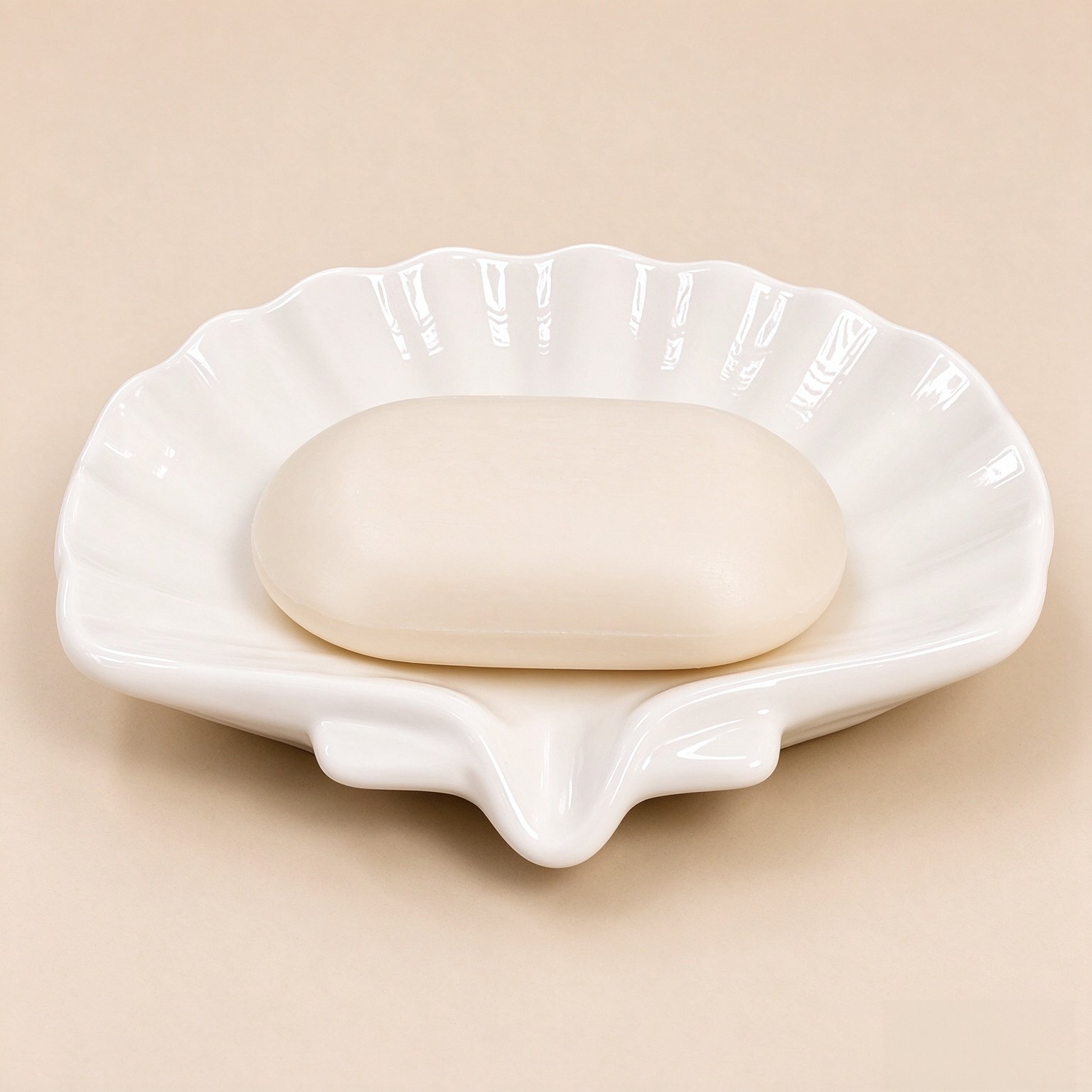 Ceramic Soap Holder, Self-Draining Shell Soap Dish