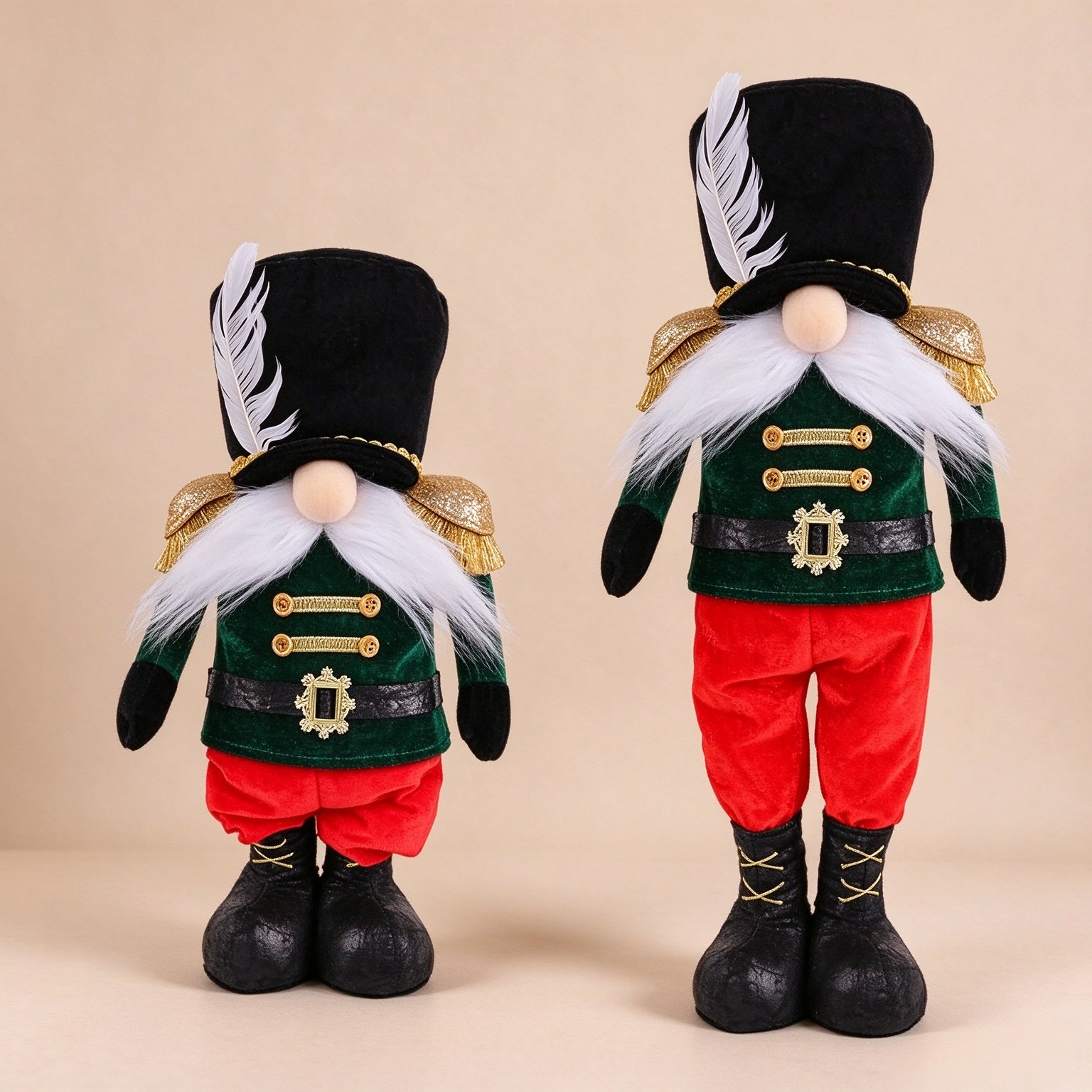 Christmas Nutcracker Soldier Ornament Retractable Legs Gnome Doll Standing Nutcracker Soldier Doll Ornament Faceless Long Legs Soldier Dwarf Figurines for Christmas Decoration (Green Red)