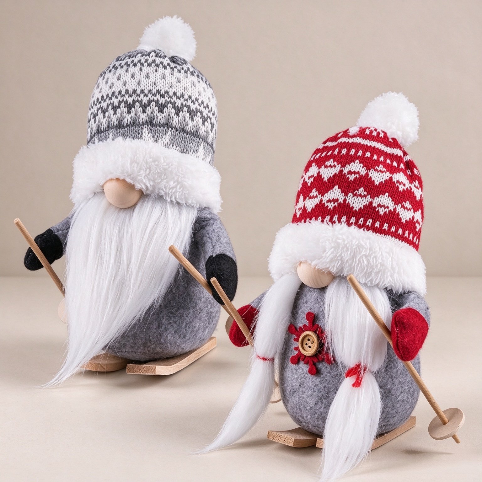 D-FantiX 2Pack Sled Christmas Gnomes Plush with Wood Skis and Ski Poles