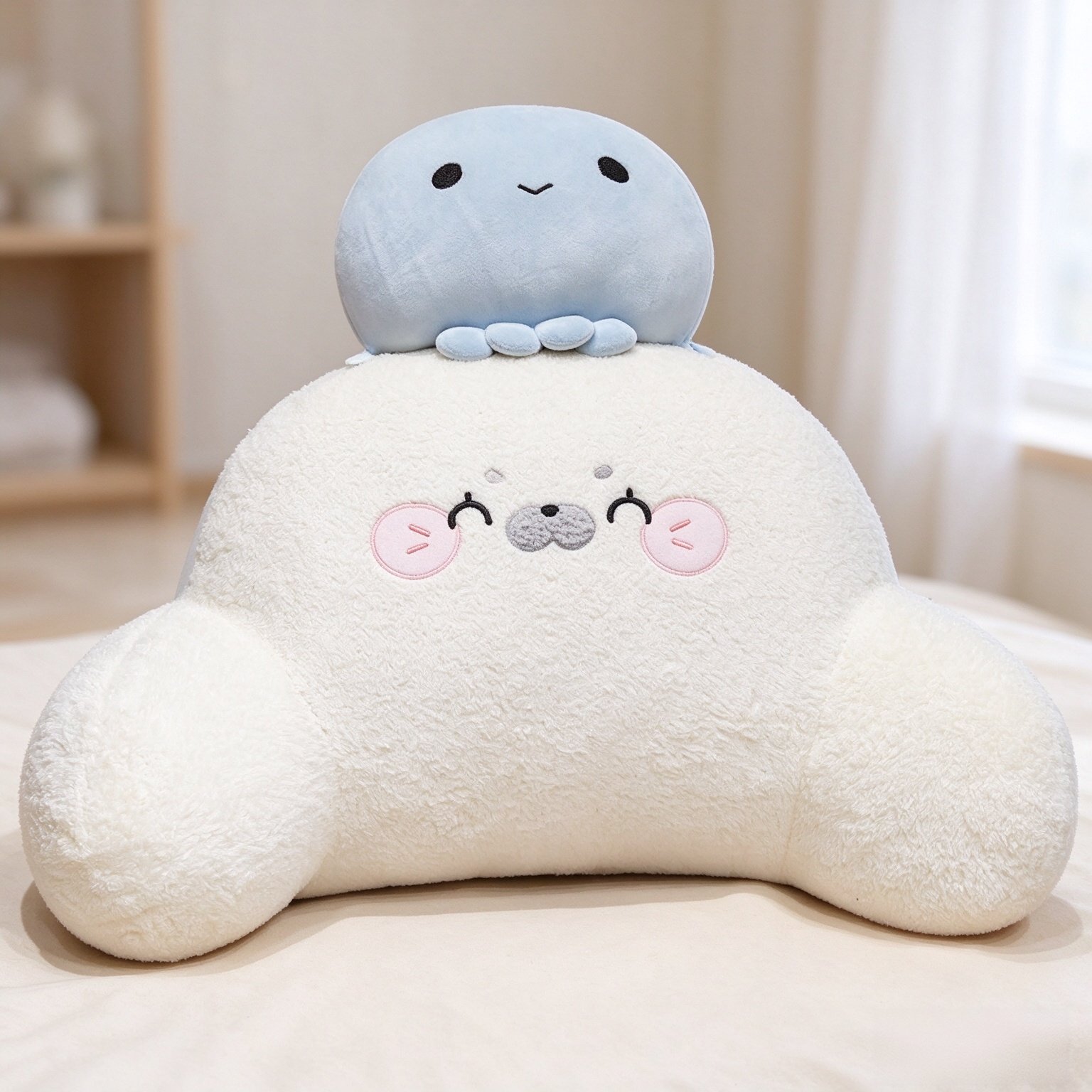 Cute Reading Pillow for Kids Cute Seal Plush Reading Pillow for Bed Sitting Up with Detachable Neck Roll Husband Pillows with Arms Backrest Pillows for Bed Read,Relaxing,Watching TV,Gaming