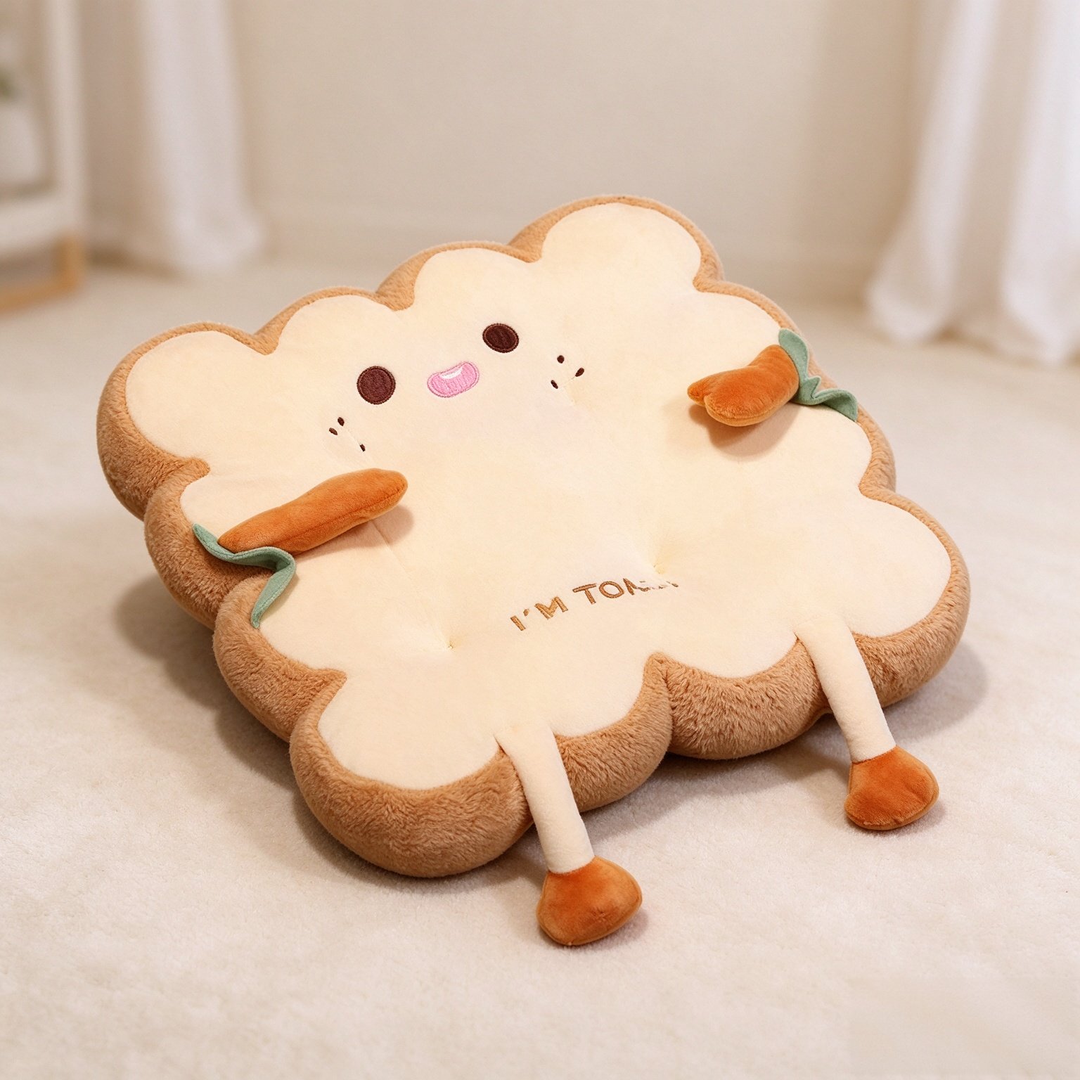 Toast Seat Cushion Bread Pillow with Cute Expression, Kawaii Food Chair Pads for Office Dorm Bedroom,Pillow Cushion Gift for Birthday, Christmas (Square)