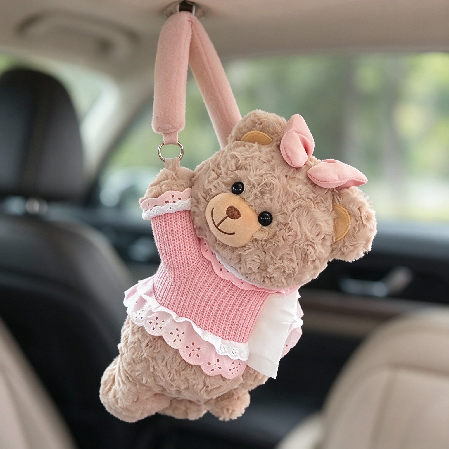 Plush Bear Car Tissue Holder, Hanging Tissue Box Backseat Organizer