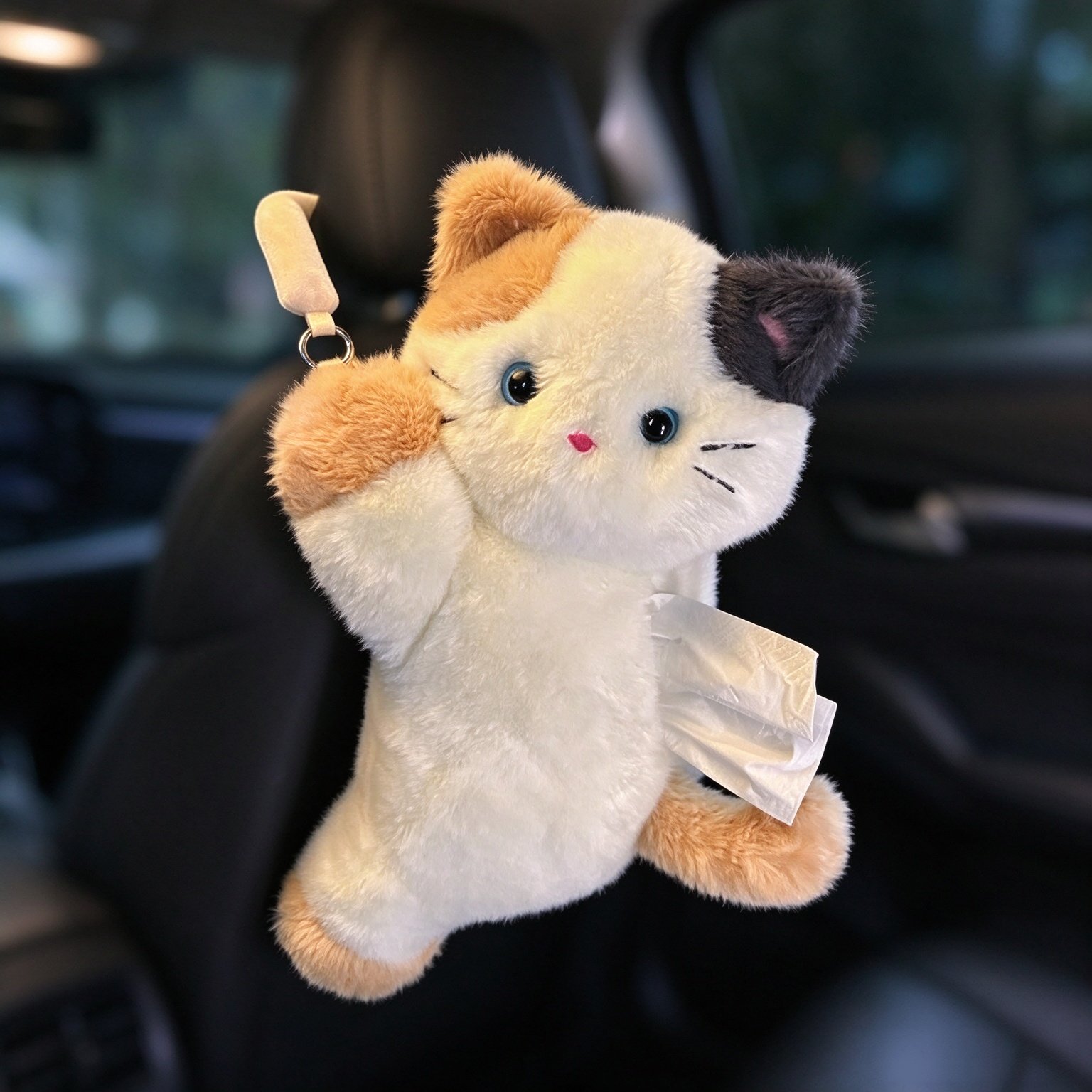 Cat Tissue Box Holder, Cute Plush Car Hanging Napkin Organizer For Seat Back,Napkin Organizer for Tissues, Kawaii Car Interior Accessories,Funny Animal Design for Home Cars Office