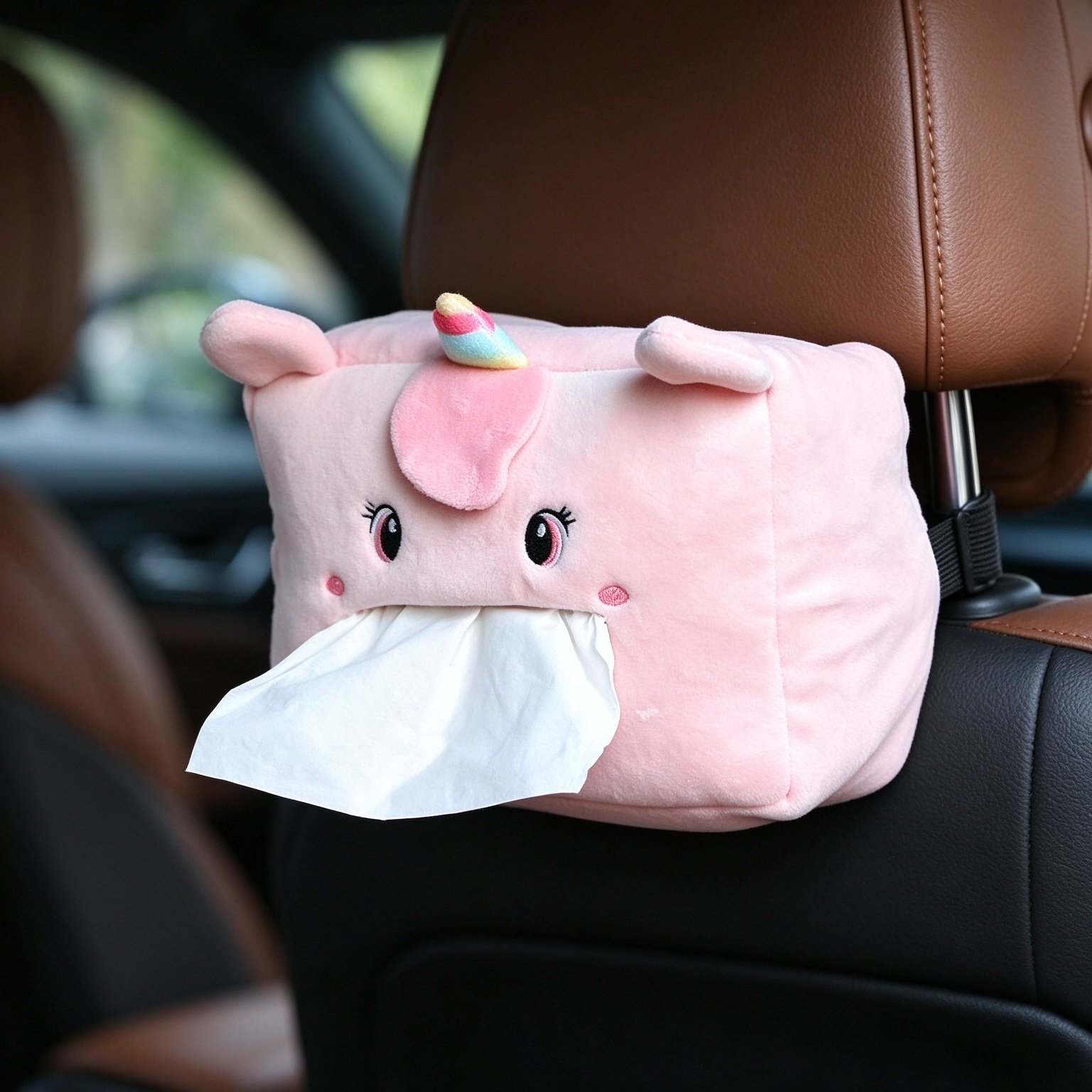 Cute Tissue Box Cover, Multi Use Vehicle Tissue, Hanging Napkin (Pink)