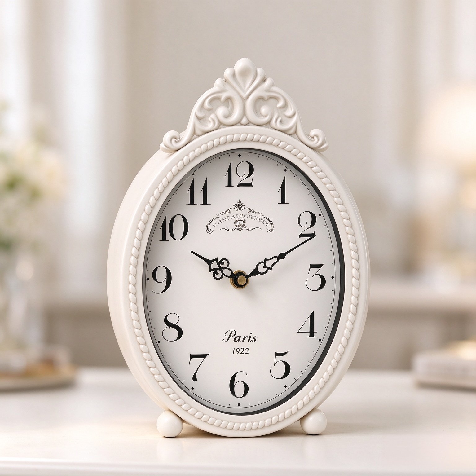 Abdurey Vintage Table Clock on Stand,Antique White French Rustic Style