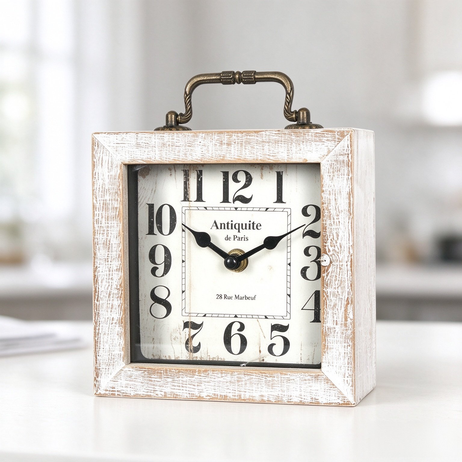 Retro Desk Clock, White Vintage Wooden Table Clock,
