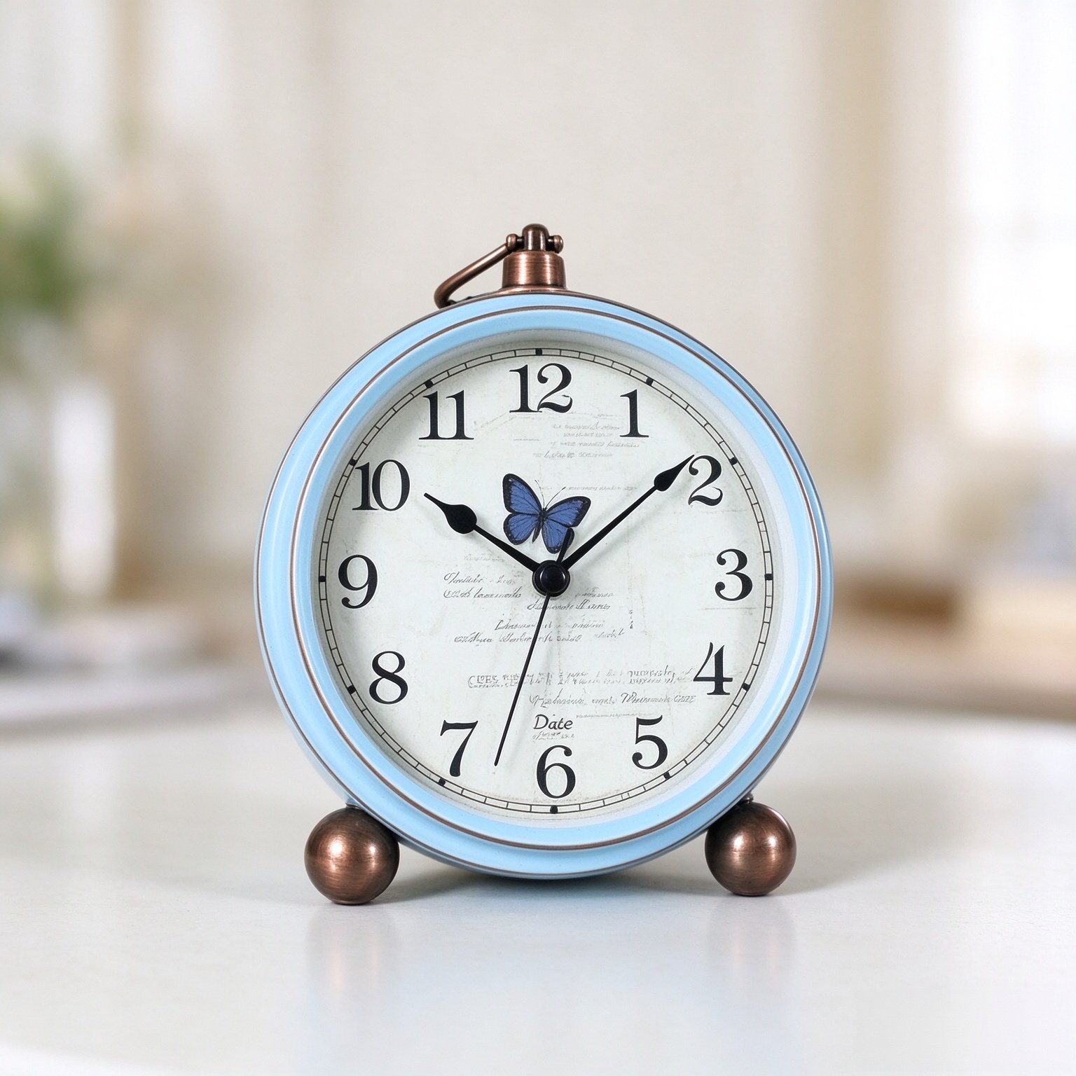JUSTUP Table Clock, Vintage Non-Ticking Table Desk Alarm Clock Battery Operated with Quartz Movement HD Glass for Bedroom Living Room Office Desk(Butterfly)