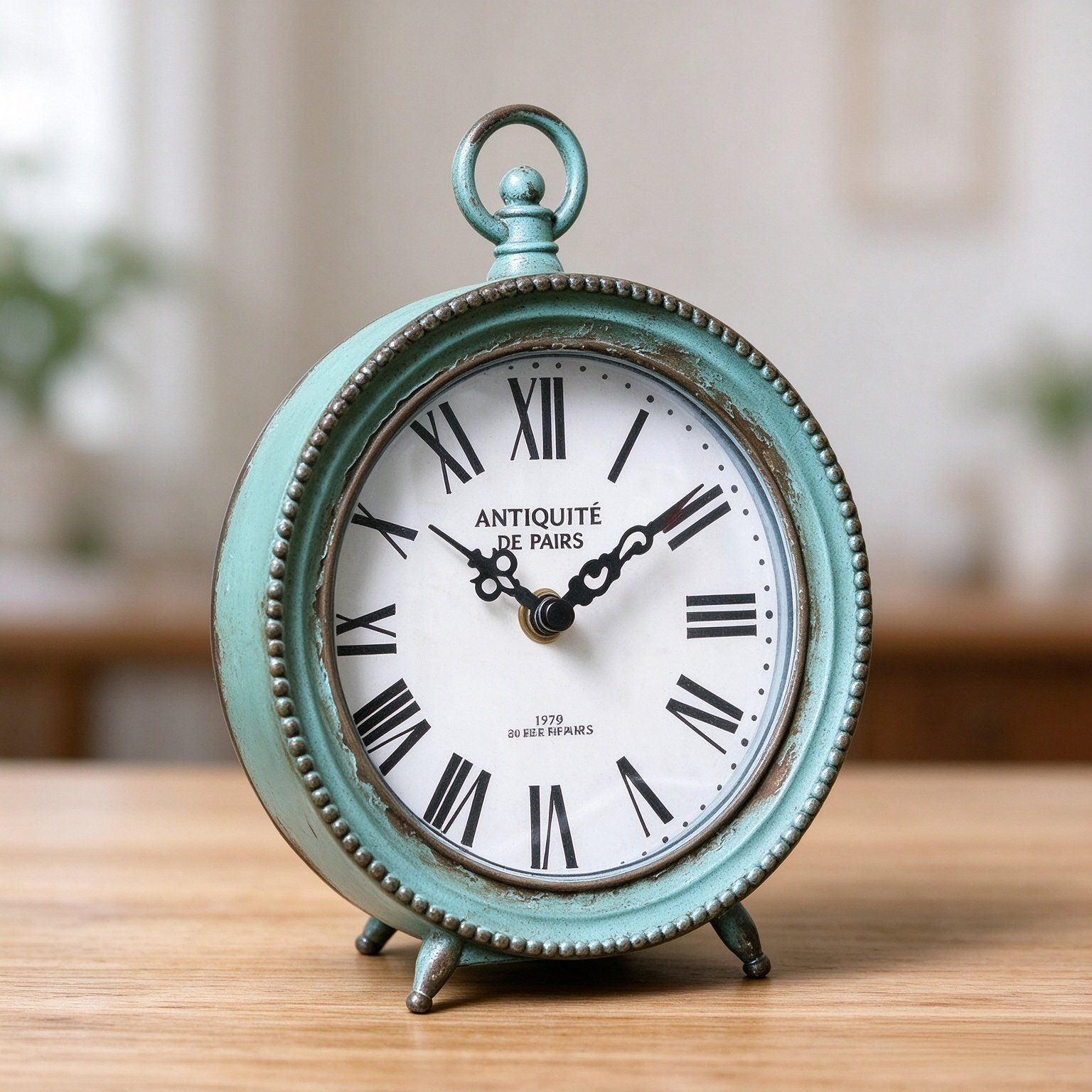 NIKKY HOME Antique Table Clock Silent Non-Ticking, Shelf Desk Top Clock Battery Operated Rustic Distressed Design, Shabby Chic Home Decor for Fireplace Mantel, Desktop, Countertop- Green