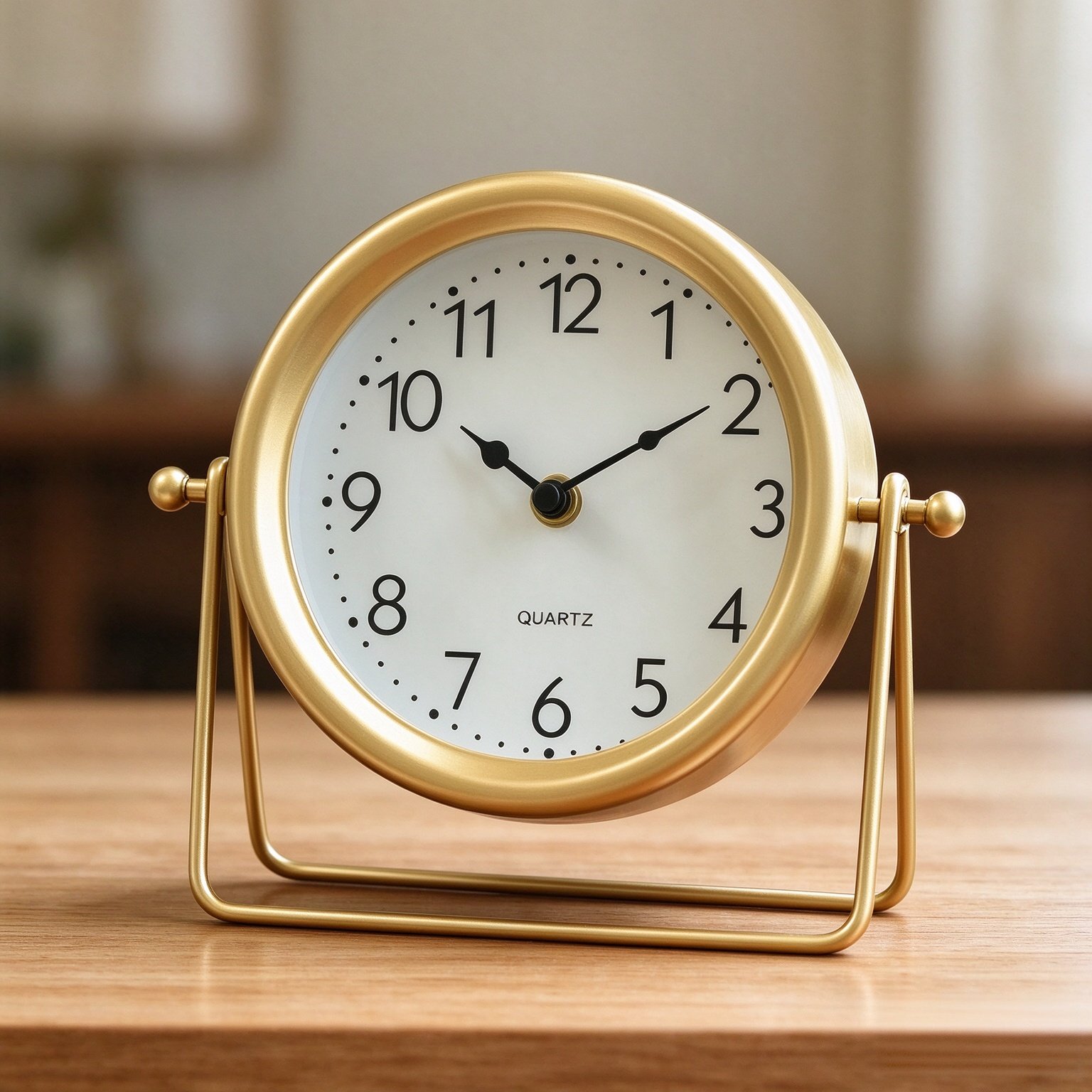 EMAX HOME Vintage Golden Table Clock - Elegant Battery Operated Office, Living Room, and Bedroom Clock with Minimalist Design Gold Table Decor 22x19.5x5.5cm