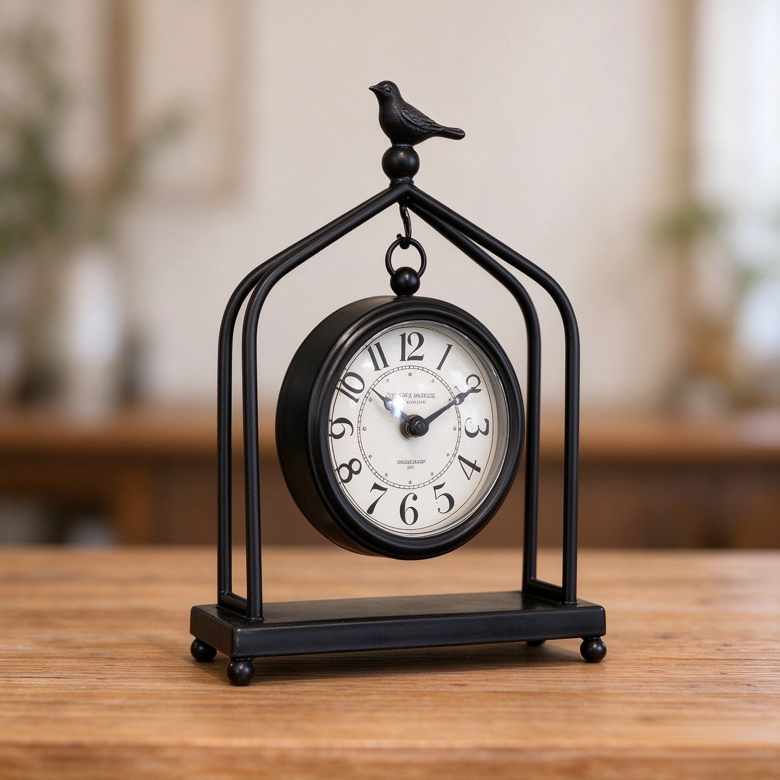 7.5'' x 10'' Mantel Clock Iron Tower Frame, Creative Bird Ornament Tabletop Clock, Silent Clock with Hollow Carved Back Cover for Home Decor, Black